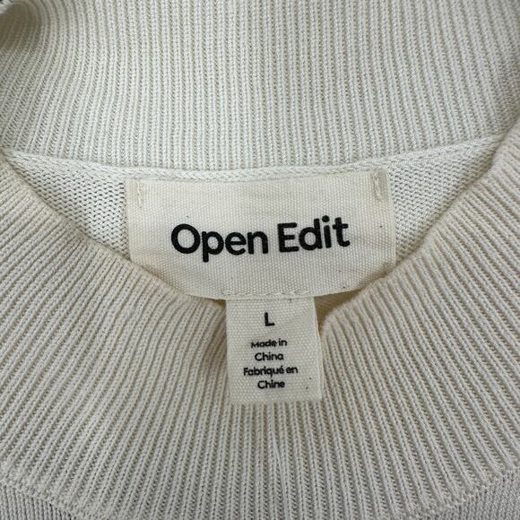 Open Edit Mock Neck Dolman Cap Sleeve Ivory Ribbed Blouse Womens Large - Picture 6 of 6